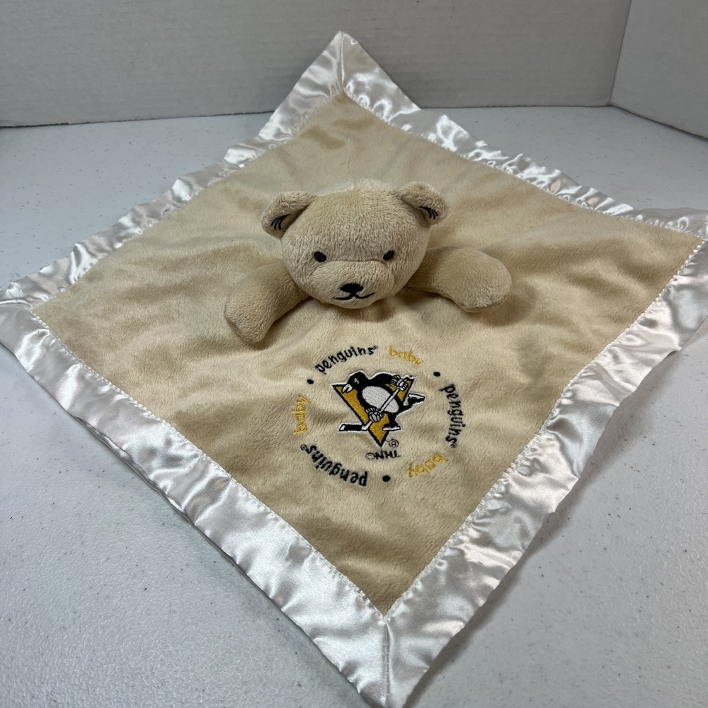 Baby Fanatic Embroidered Pittsburgh Penguins NHL Baby Lovey Cream Satin Back